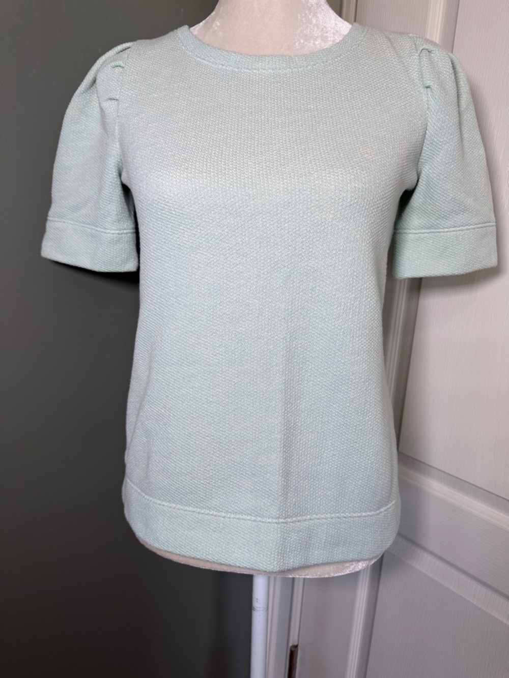 Talbots Mint Heather Textured Knit Top Puff Sleeve Short Sleeve XS